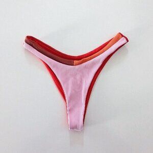 Women's SHEIN Bikini Bottoms Ribbed Color Block Medium Pink Red Cheeky High Cut